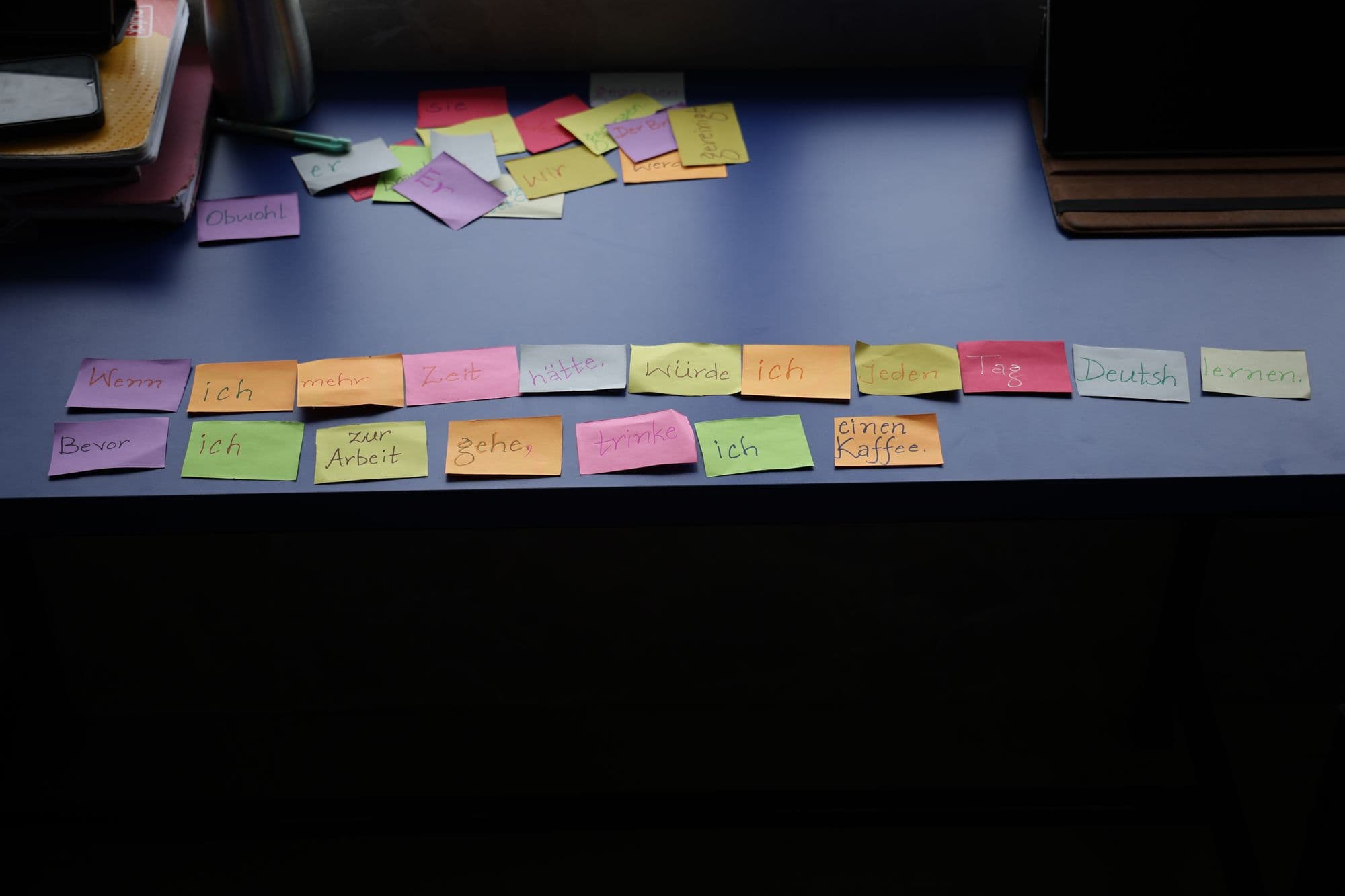 German words on colourful cards